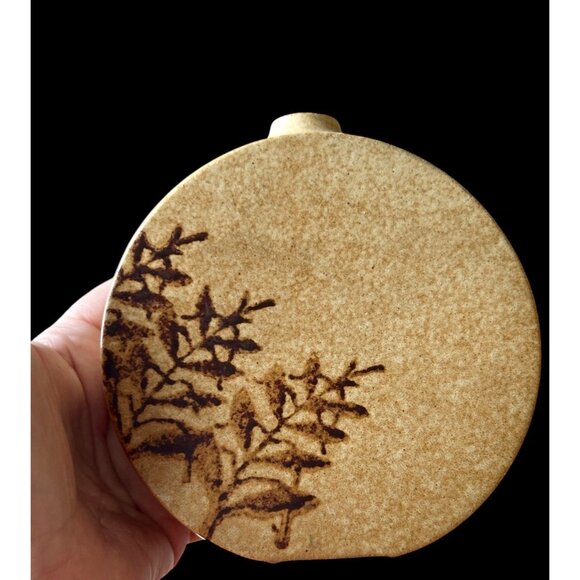 Bud Vase small Round Vintage Pottery Craft Brown Foliage Art Pottery MCM 4.75x5" - Picture 9 of 9